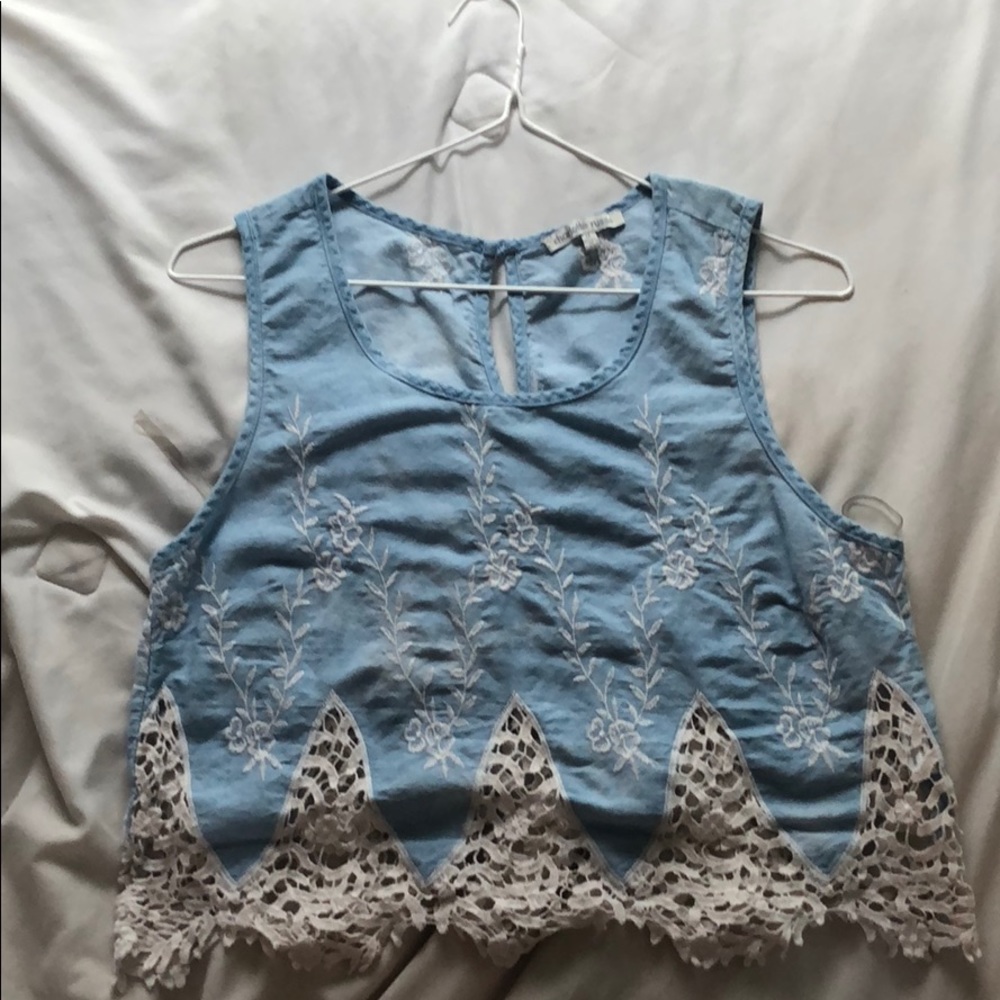Blue lacy crop top tank